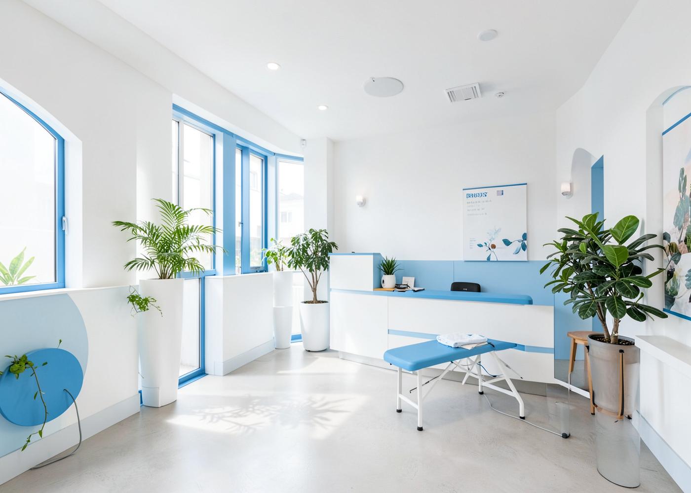 Bright, modern physiotherapy clinic treatment space
