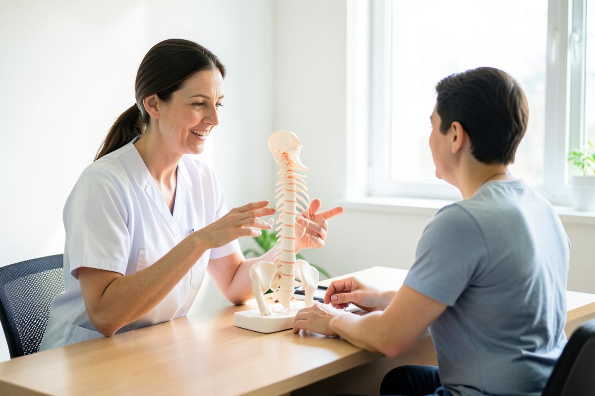 Therapist discussing a rehabilitation plan with a patient